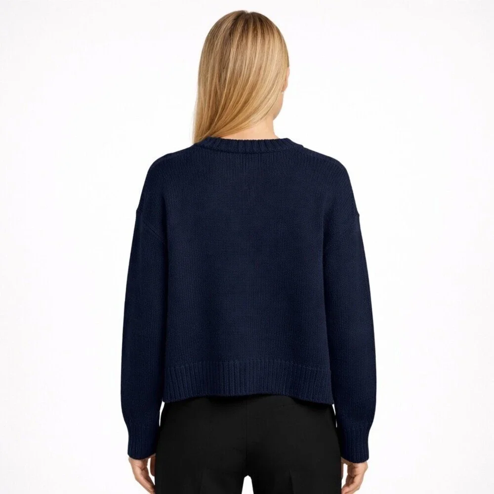 SPRWMN Heavy 100% Cashmere Knit Stretch Oversized sweater Navy Blue Size XS - Picture 3 of 7